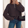 image:imageBTFBM Womens Lightweight Oversized Striped SweaterCoffee Navy