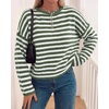 image:imageBTFBM Womens Lightweight Oversized Striped SweaterGreen White