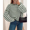image:imageBTFBM Womens Lightweight Oversized Striped SweaterGreen White