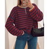 image:imageBTFBM Womens Lightweight Oversized Striped SweaterNavy Red