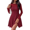 image:imageBTFBM Womens Mini Dress Sheer Mesh Long Sleeve DressesBurgundy