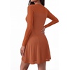 image:imageBTFBM Womens Mini Dress Sheer Mesh Long Sleeve DressesCaramel