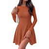 image:imageBTFBM Womens Mini Dress Sheer Mesh Long Sleeve DressesCaramel
