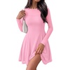 image:imageBTFBM Womens Mini Dress Sheer Mesh Long Sleeve DressesPink