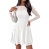 image:imageBTFBM Womens Mini Dress Sheer Mesh Long Sleeve DressesWhite