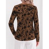 image:imageBTFBM Womens Tops Floral Sheer Mesh Long Sleeve Blouses Dressy CasualBrown