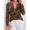image:imageBTFBM Womens Tops Floral Sheer Mesh Long Sleeve Blouses Dressy CasualBrown