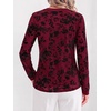 image:imageBTFBM Womens Tops Floral Sheer Mesh Long Sleeve Blouses Dressy CasualBurgundy