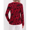 image:imageBTFBM Womens Tops Floral Sheer Mesh Long Sleeve Blouses Dressy CasualRed
