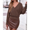 image:imageBTFBM Wrap Cross Ribbed Knit Cropped Sweaters for Women 2026Brown