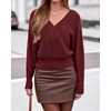 image:imageBTFBM Wrap Cross Ribbed Knit Cropped Sweaters for Women 2026Burgundy