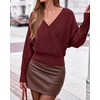 image:imageBTFBM Wrap Cross Ribbed Knit Cropped Sweaters for Women 2026Burgundy