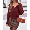 image:imageBTFBM Wrap Cross Ribbed Knit Cropped Sweaters for Women 2026Burgundy