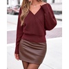 image:imageBTFBM Wrap Cross Ribbed Knit Cropped Sweaters for Women 2026Burgundy