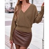 image:imageBTFBM Wrap Cross Ribbed Knit Cropped Sweaters for Women 2026Camel