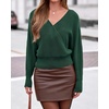 image:imageBTFBM Wrap Cross Ribbed Knit Cropped Sweaters for Women 2026Dark Green