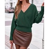 image:imageBTFBM Wrap Cross Ribbed Knit Cropped Sweaters for Women 2026Dark Green