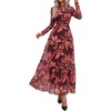 image:imageBTFBM Boho Mesh Long Sleeve Dress for WomenFloral Red Brown