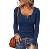 image:imageBTFBM Henley Shirts for Women Ribbed V Neck Long Sleeve TopsNavy Blue