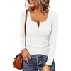 image:imageBTFBM Henley Shirts for Women Ribbed V Neck Long Sleeve TopsWhite