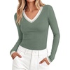 image:imageBTFBM V Neck Fall Long Sleeve Shirts for WomenSage Green