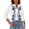 image:imageBTFBM Womens 2026 Fall Tops Dressy Casual Floral Boho Embroidered BlouseWhite Blue