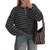 image:imageBTFBM Womens Lightweight Oversized Striped SweaterBlack Grey