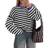 image:imageBTFBM Womens Lightweight Oversized Striped SweaterBlack White