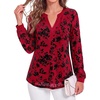 image:imageBTFBM Womens Tops Floral Sheer Mesh Long Sleeve Blouses Dressy CasualRed