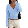 image:imageBTFBM Wrap Cross Ribbed Knit Cropped Sweaters for Women 2026Light Blue