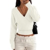 image:imageBTFBM Wrap Cross Ribbed Knit Cropped Sweaters for Women 2026White