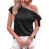 image:imageBTFBM 2026 Off The Shoulder Tops for Women Summer Shirts Short Sleeve Satin Blouses Silk Going Out Top Beach VacationBlack