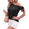 image:imageBTFBM 2026 Off The Shoulder Tops for Women Summer Shirts Short Sleeve Satin Blouses Silk Going Out Top Beach VacationBlack