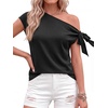 image:imageBTFBM 2026 Off The Shoulder Tops for Women Summer Shirts Short Sleeve Satin Blouses Silk Going Out Top Beach VacationBlack