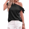 image:imageBTFBM 2026 Off The Shoulder Tops for Women Summer Shirts Short Sleeve Satin Blouses Silk Going Out Top Beach VacationBlack