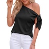 image:imageBTFBM 2026 Off The Shoulder Tops for Women Summer Shirts Short Sleeve Satin Blouses Silk Going Out Top Beach VacationBlack