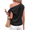 image:imageBTFBM 2026 Off The Shoulder Tops for Women Summer Shirts Short Sleeve Satin Blouses Silk Going Out Top Beach VacationBlack