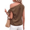 image:imageBTFBM 2026 Off The Shoulder Tops for Women Summer Shirts Short Sleeve Satin Blouses Silk Going Out Top Beach VacationBrown