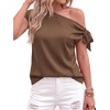 image:imageBTFBM 2026 Off The Shoulder Tops for Women Summer Shirts Short Sleeve Satin Blouses Silk Going Out Top Beach VacationBrown