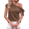 image:imageBTFBM 2026 Off The Shoulder Tops for Women Summer Shirts Short Sleeve Satin Blouses Silk Going Out Top Beach VacationBrown