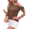 image:imageBTFBM 2026 Off The Shoulder Tops for Women Summer Shirts Short Sleeve Satin Blouses Silk Going Out Top Beach VacationBrown