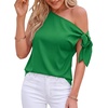 image:imageBTFBM 2026 Off The Shoulder Tops for Women Summer Shirts Short Sleeve Satin Blouses Silk Going Out Top Beach VacationGreen