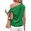 image:imageBTFBM 2026 Off The Shoulder Tops for Women Summer Shirts Short Sleeve Satin Blouses Silk Going Out Top Beach VacationGreen