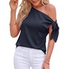 image:imageBTFBM 2026 Off The Shoulder Tops for Women Summer Shirts Short Sleeve Satin Blouses Silk Going Out Top Beach VacationNavy Blue