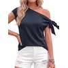 image:imageBTFBM 2026 Off The Shoulder Tops for Women Summer Shirts Short Sleeve Satin Blouses Silk Going Out Top Beach VacationNavy Blue