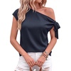 image:imageBTFBM 2026 Off The Shoulder Tops for Women Summer Shirts Short Sleeve Satin Blouses Silk Going Out Top Beach VacationNavy Blue