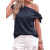 image:imageBTFBM 2026 Off The Shoulder Tops for Women Summer Shirts Short Sleeve Satin Blouses Silk Going Out Top Beach VacationNavy Blue