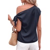 image:imageBTFBM 2026 Off The Shoulder Tops for Women Summer Shirts Short Sleeve Satin Blouses Silk Going Out Top Beach VacationNavy Blue