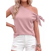 image:imageBTFBM 2026 Off The Shoulder Tops for Women Summer Shirts Short Sleeve Satin Blouses Silk Going Out Top Beach VacationPink