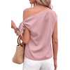 image:imageBTFBM 2026 Off The Shoulder Tops for Women Summer Shirts Short Sleeve Satin Blouses Silk Going Out Top Beach VacationPink